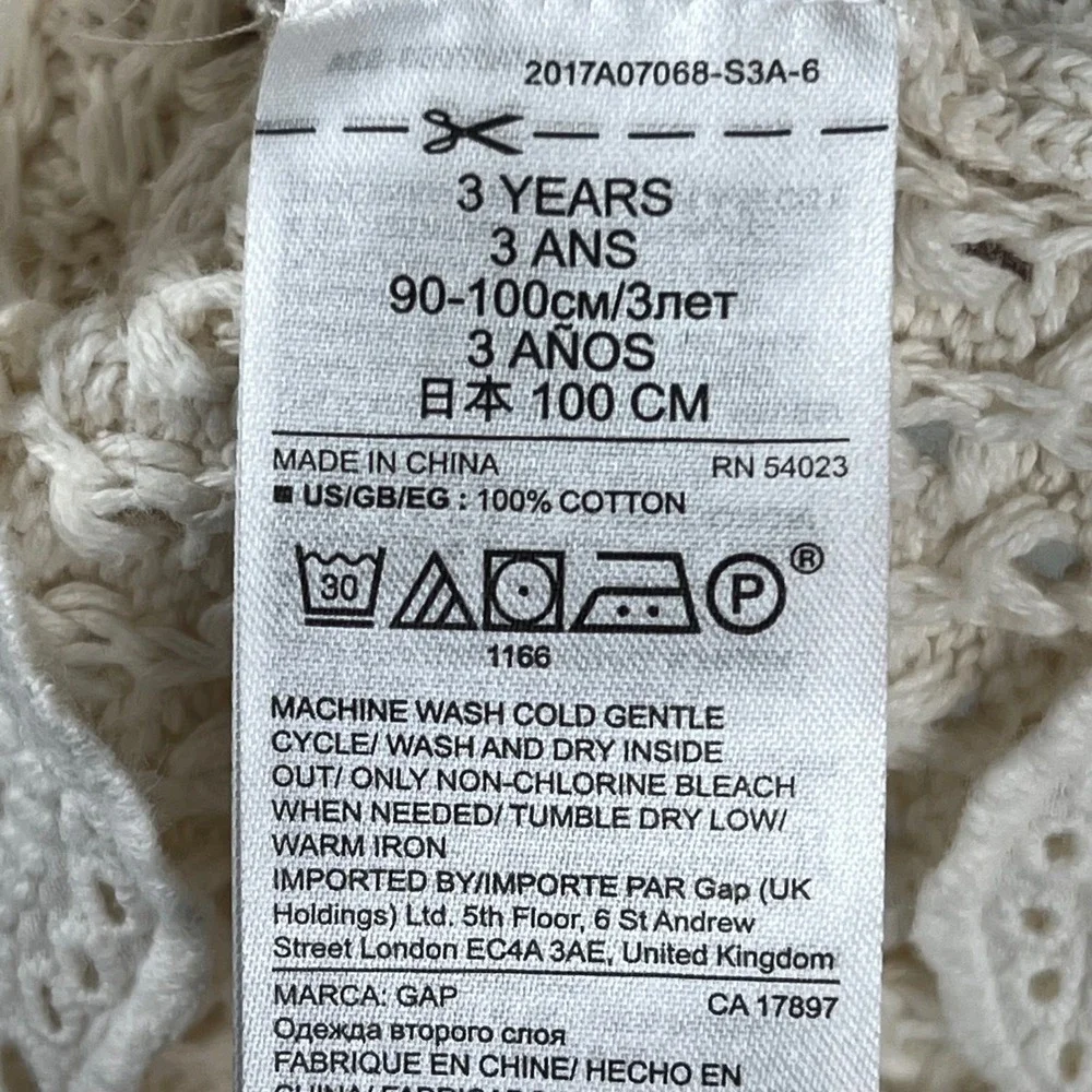 Baby Gap Toddler Girls Ivory Frost Crochet Knit Eyelet Lace Hem Sweater 3T